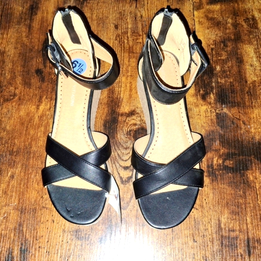 Brand New Black Strappy Wedge Sandals Size 6.5